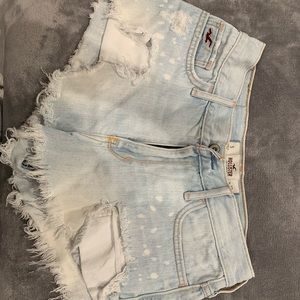 Distressed light wash denim shorts